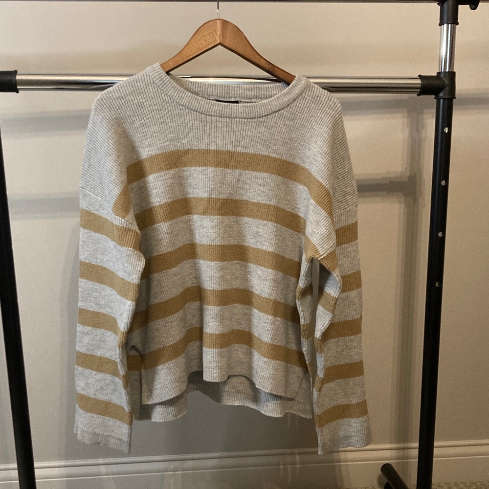 Halogen Striped Gray and Tan Sweater